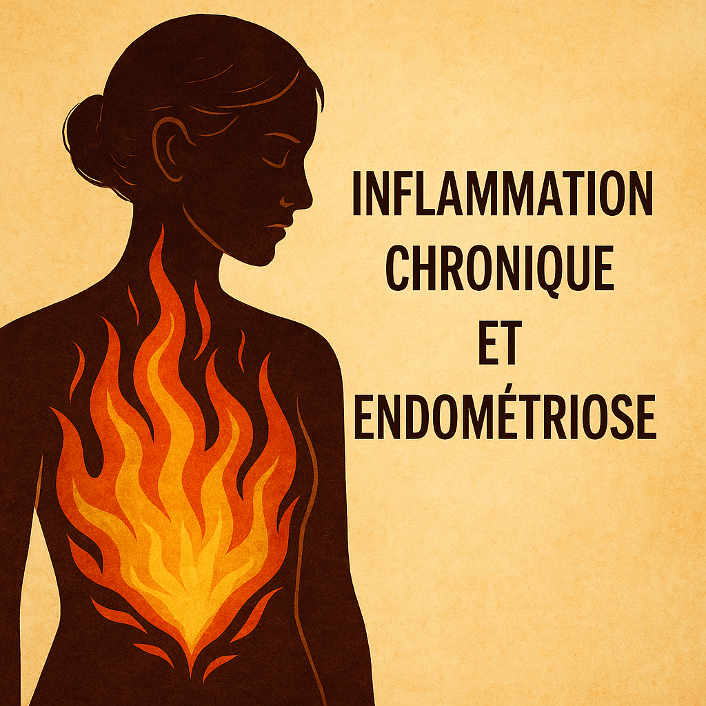 Illustration symbolique représentant une femme dont le torse est enflammé, pour illustrer la douleur et l’inflammation chronique liées à l’endométriose.